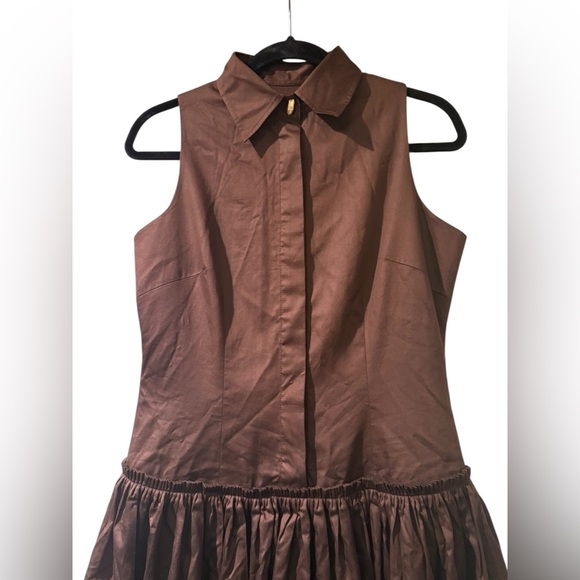 ABADIA Sama Gathered Cotton-Poplin Maxi Shirt Dress in Brown Size 4 Retail $850 - Picture 9 of 15